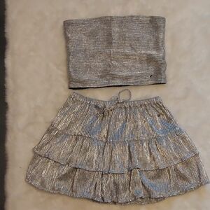 Metallic Silver Strapless Crop Top